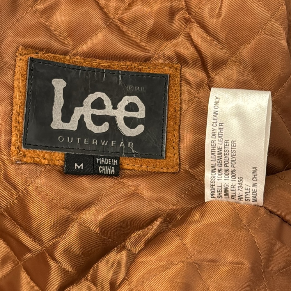 Lee Vintage Chestnut Brown Genuine Leather Suede Embossed Zip Up Lined Jacket M - Picture 4 of 12